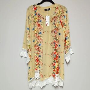NWT Relipop Tan Floral Open Front Cardigan